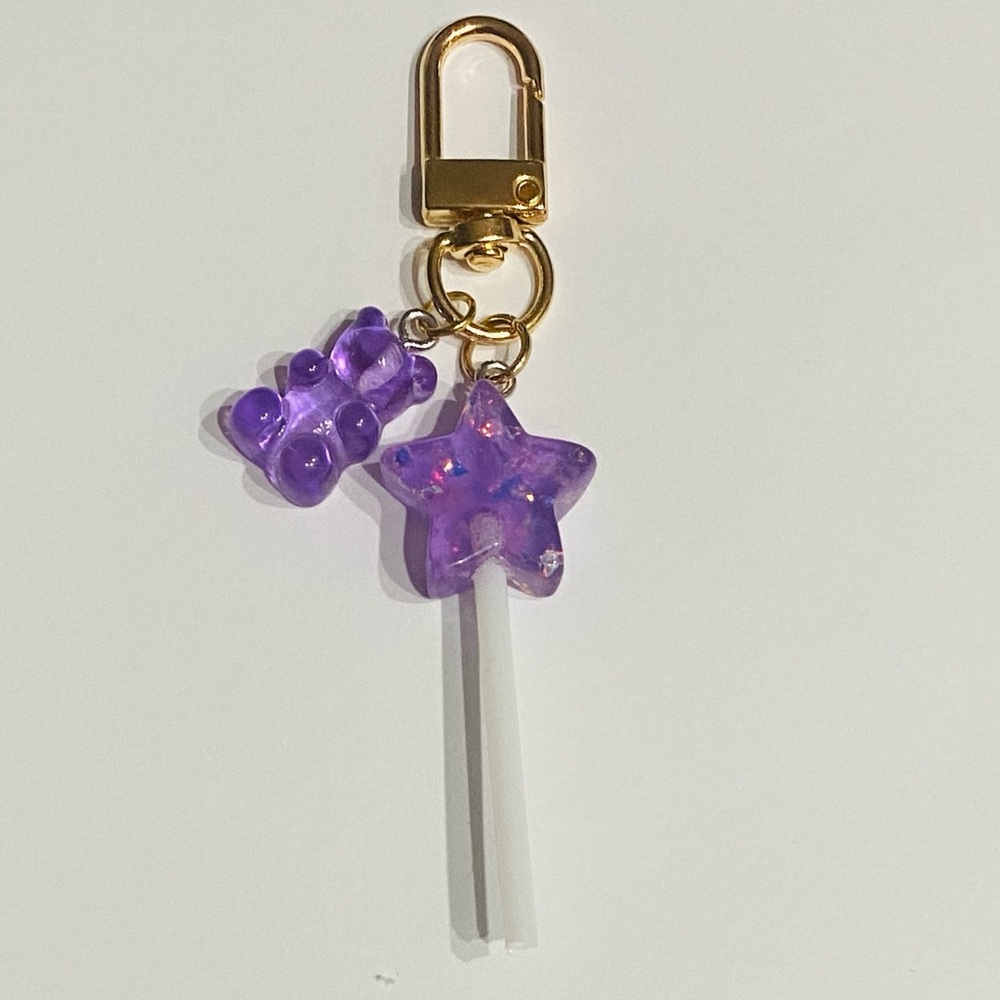 Purple Candy Star & Gummy Bear Bag Charm